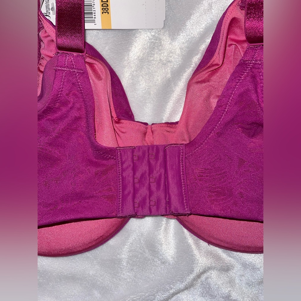 Jessamine Unlined Side Smoothing Minimizer Bra (Wild Aster / Iris Rose, 38DD) - Picture 9 of 11